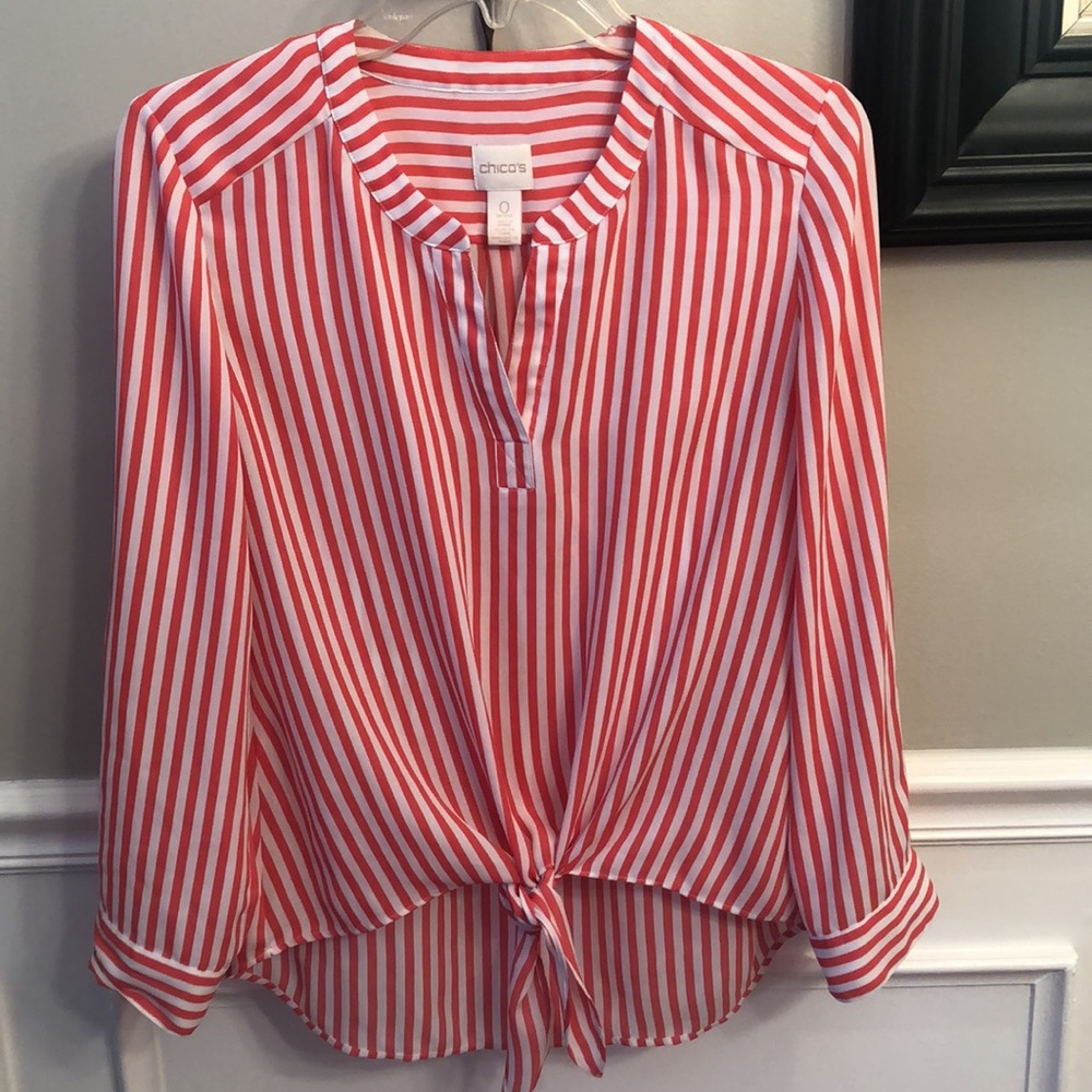 Chico’s orange/coral and white slinky top petite 0 (4P)